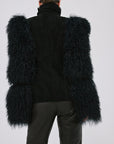 LUNETH JACKET IN BLACK MONGOLIAN FUR & SUEDE - De La Vali