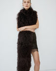 ZERAPHINE FUR SHAWL IN CHOCOLATE BROWN MONGOLIAN FUR