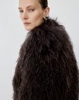 VESPERA JACKET IN CHOCOLATE BROWN MONGOLIAN FUR
