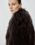 VESPERA JACKET IN CHOCOLATE BROWN MONGOLIAN FUR - De La Vali