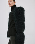 LUNETH JACKET IN BLACK MONGOLIAN FUR & SUEDE - De La Vali