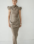 COSIMA MAXI DRESS IN TRUFFLE BROWN SATIN