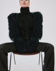 LUNETH JACKET IN BLACK MONGOLIAN FUR & SUEDE - De La Vali