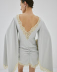 ASTRAL MINI DRESS IN STONE BEIGE AND SOFT YELLOW SATIN - De La Vali