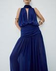 CRUZ MAXI DRESS IN DEEP BLUE CHIFFON