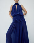 CRUZ MAXI DRESS IN DEEP BLUE CHIFFON - De La Vali