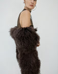 ZERAPHINE FUR SHAWL IN CHOCOLATE BROWN MONGOLIAN FUR