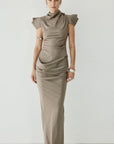COSIMA MAXI DRESS IN TRUFFLE BROWN SATIN