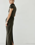 COSIMA MAXI DRESS IN CHOCOLATE BROWN SATIN