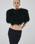 SELENE FUR CAPELET IN BLACK MONGOLIAN FUR