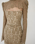 VIRESCO MINI DRESS IN TRUFFLE BROWN LACE - De La Vali