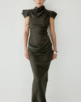 COSIMA MAXI DRESS IN CHOCOLATE BROWN SATIN - De La Vali
