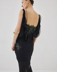 EMERALD MAXI DRESS IN MIDNIGHT AND BLACK LACE