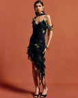 HEMERA MINI DRESS IN PRIMAVERA - BLACK SILK CHIFFON