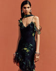 HEMERA MINI DRESS IN PRIMAVERA - BLACK SILK CHIFFON
