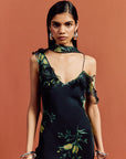 HEMERA MINI DRESS IN PRIMAVERA - BLACK SILK CHIFFON