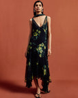 MISTICA MIDI DRESS IN PRIMAVERA - BLACK SILK CHIFFON