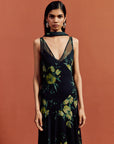 MISTICA MIDI DRESS IN PRIMAVERA - BLACK SILK CHIFFON