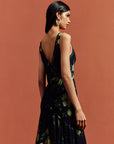 MISTICA MIDI DRESS IN PRIMAVERA - BLACK SILK CHIFFON