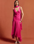 MISTICA MIDI DRESS IN HOT PINK SILK CHIFFON