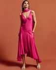 MISTICA MIDI DRESS IN HOT PINK SILK CHIFFON