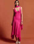 MISTICA MIDI DRESS IN HOT PINK SILK CHIFFON