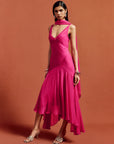 MISTICA MIDI DRESS IN HOT PINK SILK CHIFFON