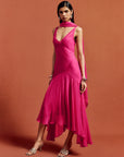 MISTICA MIDI DRESS IN HOT PINK SILK CHIFFON