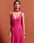 MISTICA MIDI DRESS IN HOT PINK SILK CHIFFON