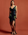 PERENNA MIDI DRESS IN PRIMAVERA - BLACK SILK CHIFFON