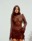 BODITA MINI DRESS IN BROWN COTTON LACE - De La Vali