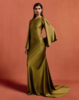 XANTHE MAXI DRESS IN FENNEL SATIN CREPE