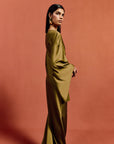 XANTHE MAXI DRESS IN FENNEL SATIN CREPE