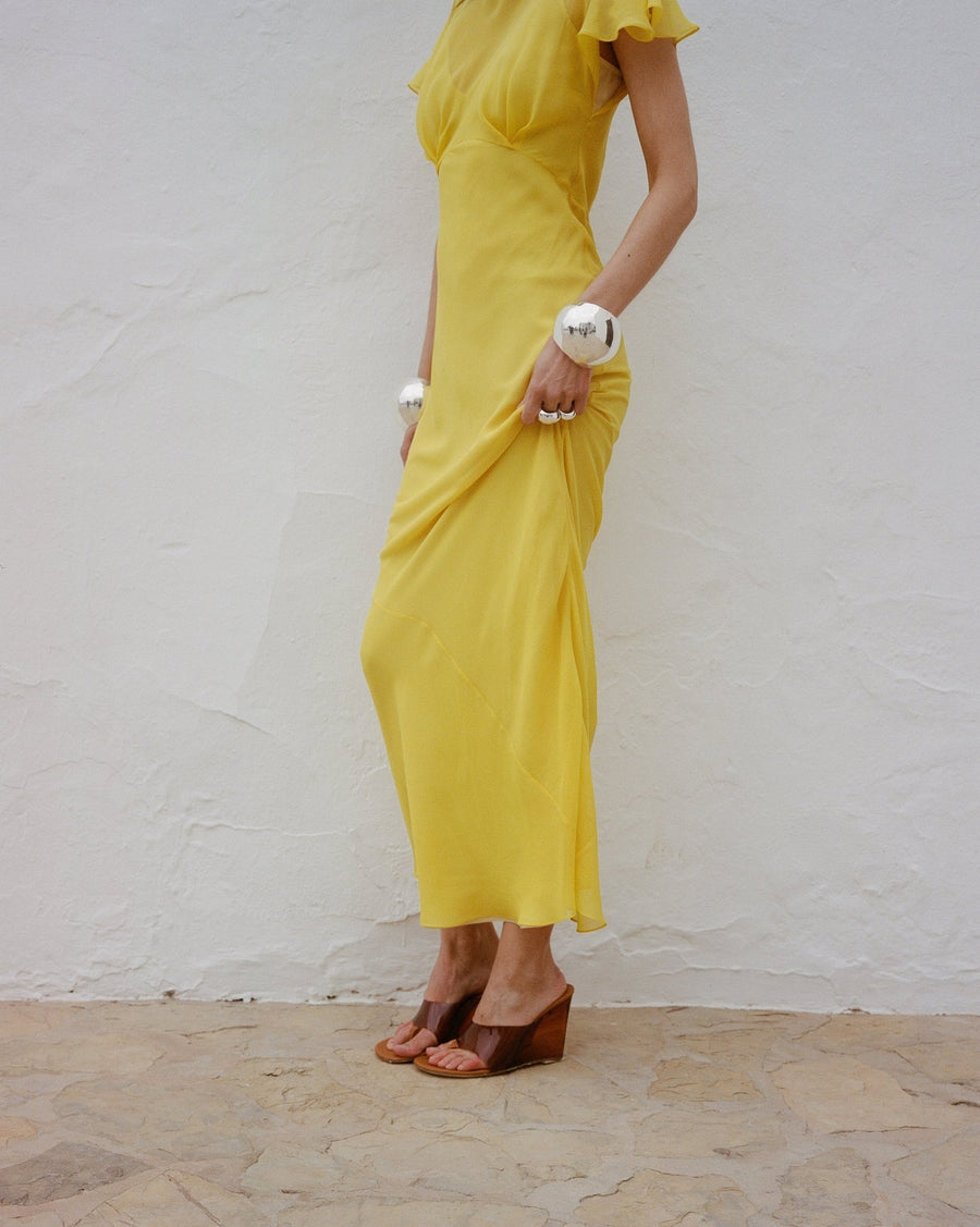 PAREO MAXI DRESS SILK CHIFFON SUN YELLOW DE LA VALI OFFICIAL PAREO MAXI DRESS SILK CHIFFON SUN YELLOW DE LA VALI OFFICIAL