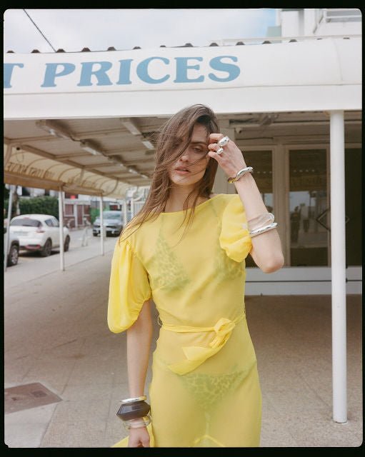 ANITA MIDI DRESS SILK CHIFFON SUN YELLOW - De La Vali