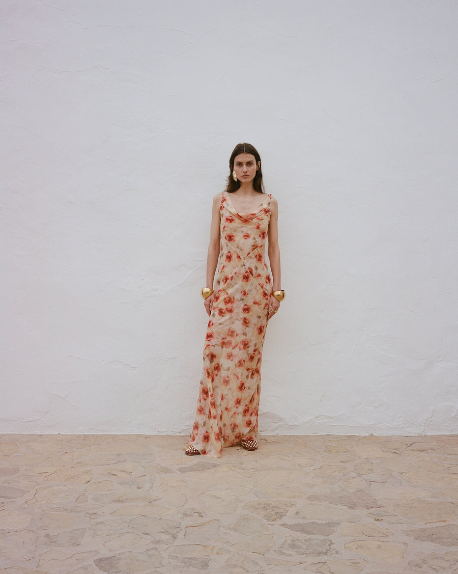 GALERA MAXI DRESS SILK CHIFFON LA ROSA