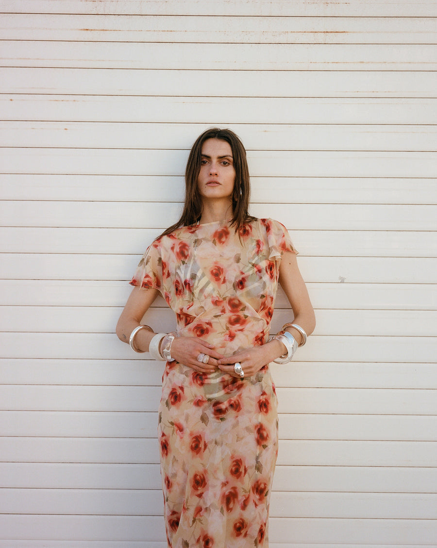 PAREO MAXI DRESS SILK CHIFFON LA ROSA