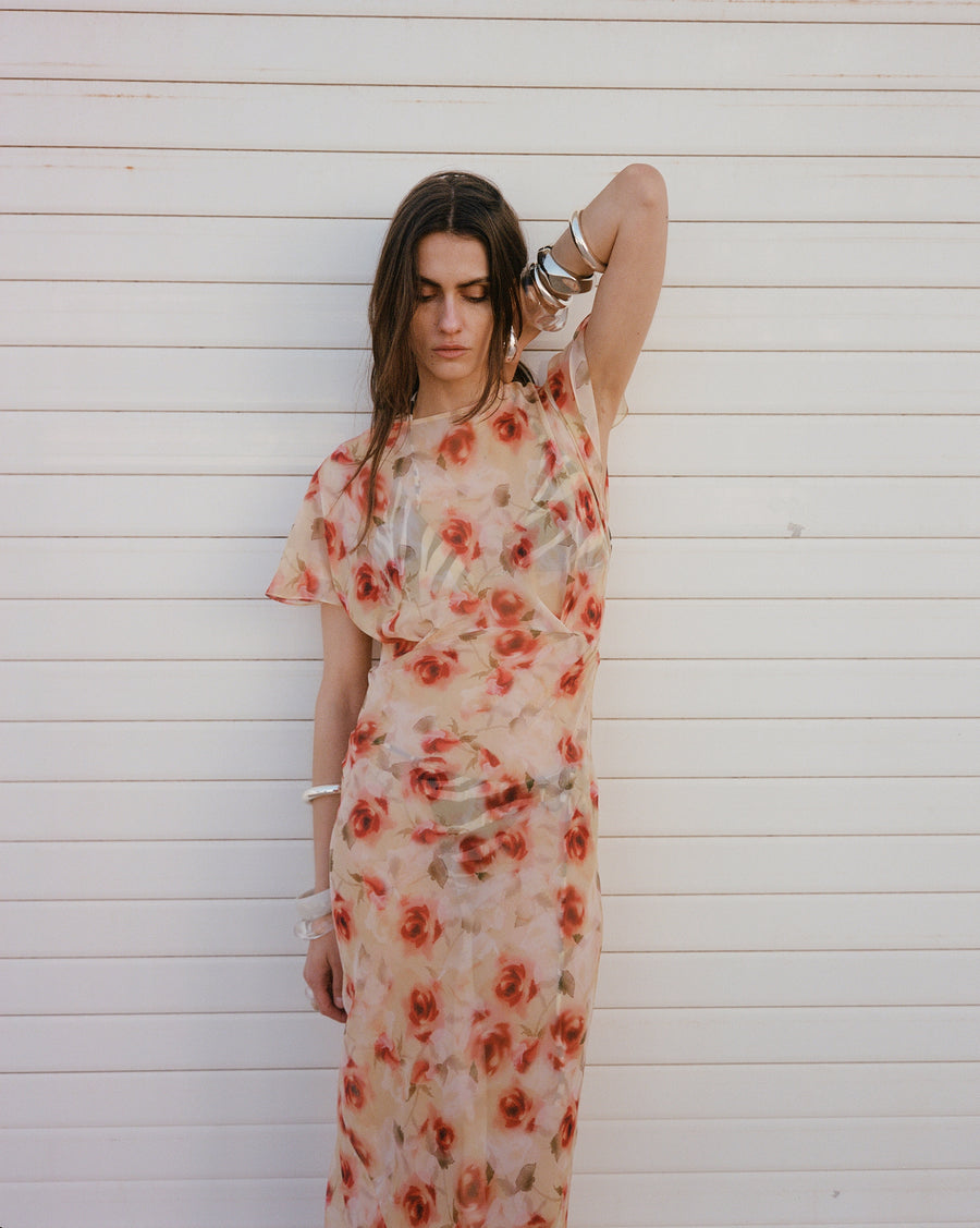 PAREO MAXI DRESS SILK CHIFFON LA ROSA