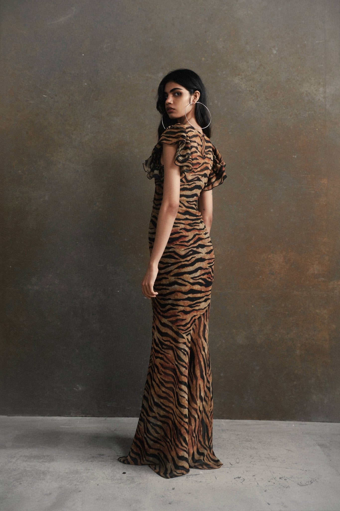 BOUGAINVILLEA MAXI DRESS IN SALVAJE ANIMAL PRINT CHIFFON - De La Vali