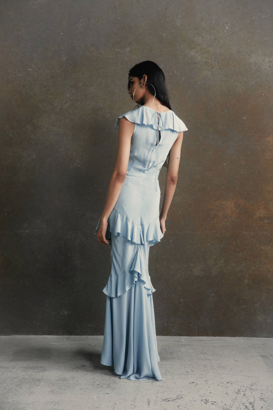 SPHINX MAXI DRESS IN STEEL BLUE CREPE DE CHINE