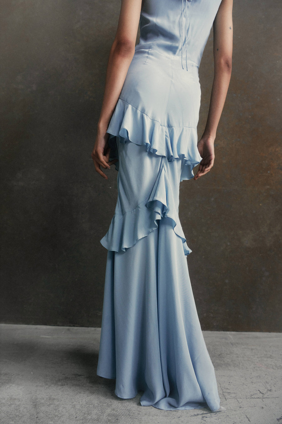 SPHINX MAXI DRESS IN STEEL BLUE CREPE DE CHINE