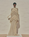 ETEREO MAXI DRESS IN ANTIQUE YELLOW VISCOSE GEORGETTE AND LACE - De La Vali