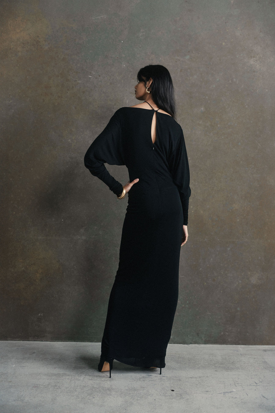 EROS MIDI DRESS IN BLACK JERSEY