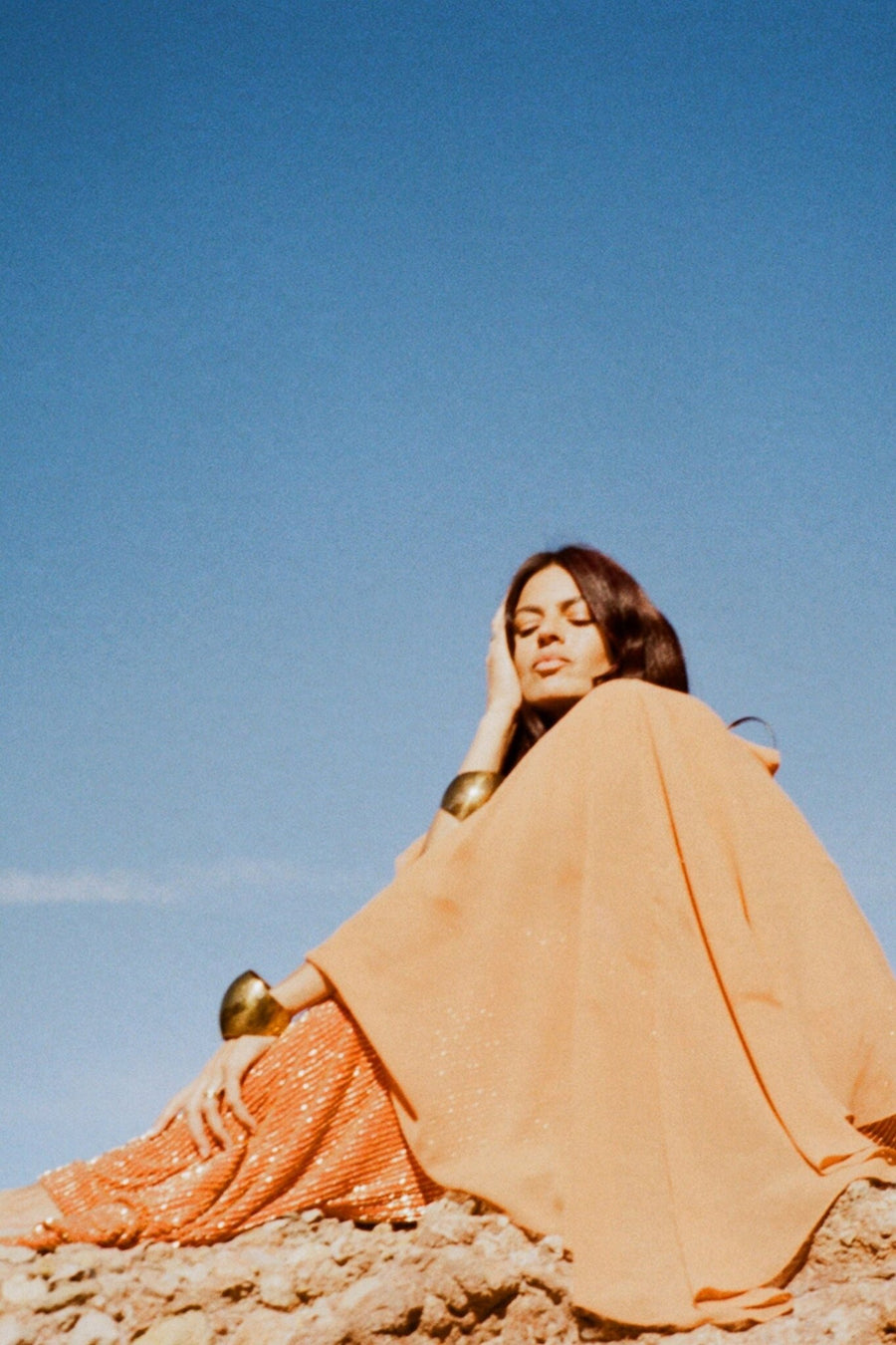 de la vali orange dress Palma Cape & Top in Orange Beaded Mesh