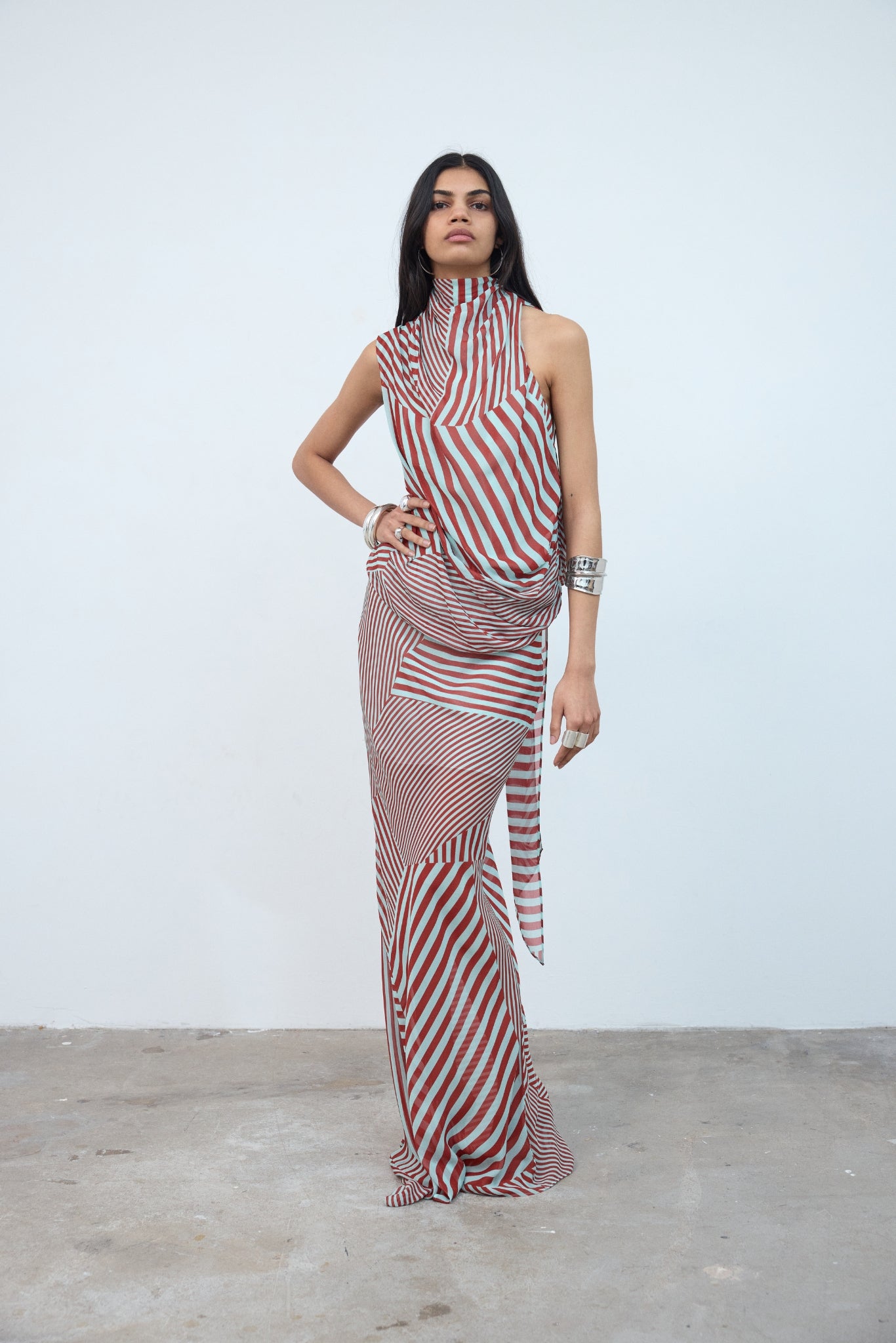 MENORCA TOP IN MAROON & TURQUOISE VISCOSE GEORGETTE - De La Vali