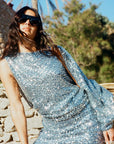 IBIZA MINI DRESS IN BLUE SEQUIN CROCHET - De La Vali