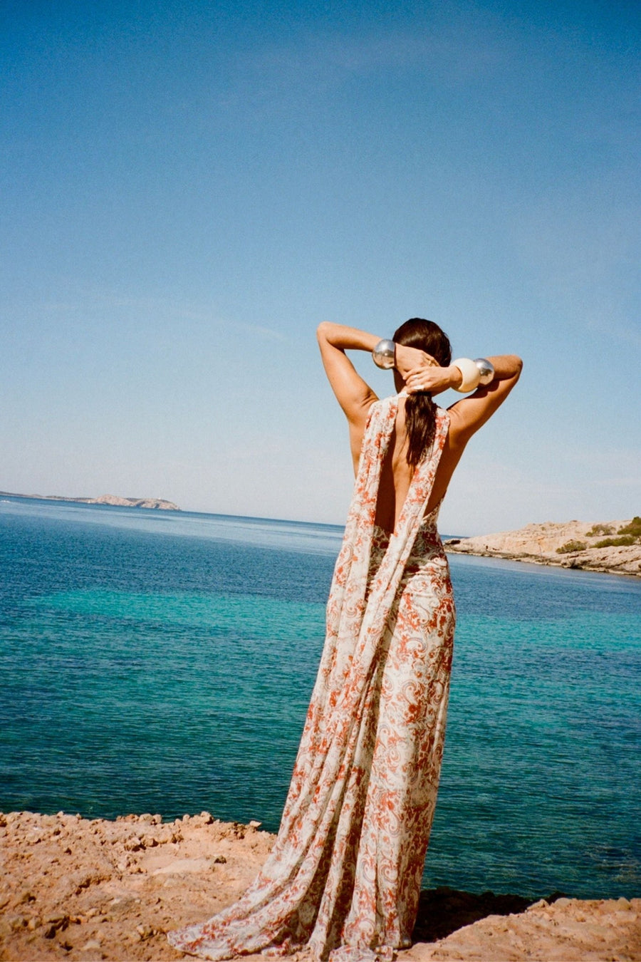 formentera maxi dress FORMENTERA MAXI DRESS IN CACHEMIRA PRINT VISCOSE GEORGETTE  DE LA VALI  OFFICIAL