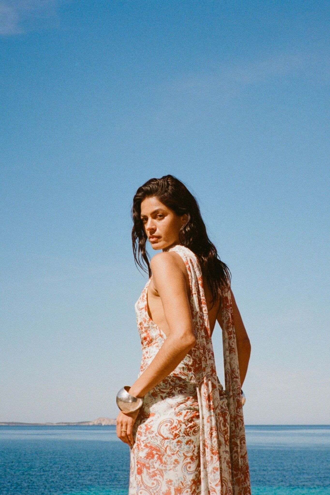 FORMENTERA MAXI DRESS IN CACHEMIRA PRINT VISCOSE GEORGETTE - De La Vali