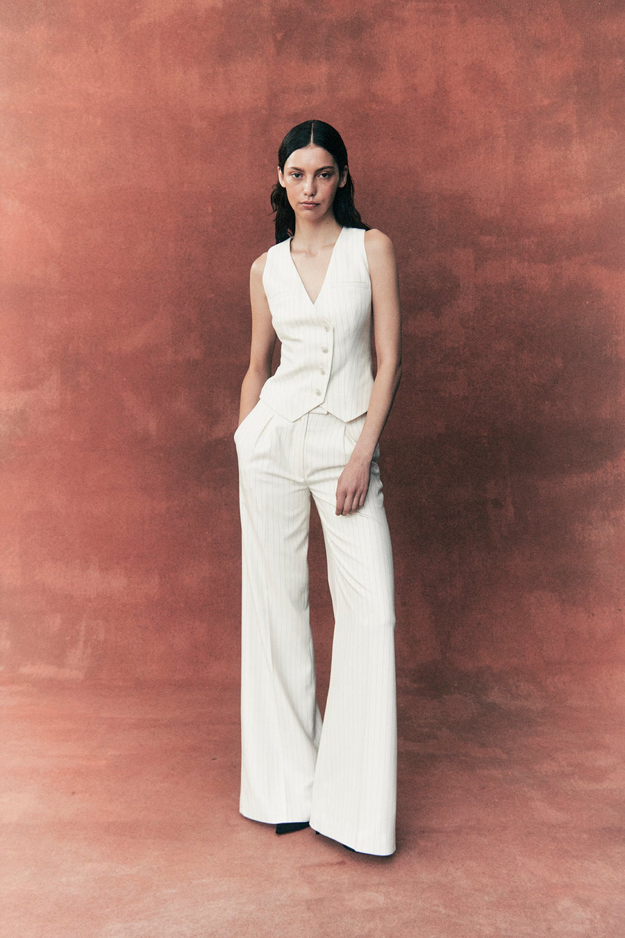 BRONSON TROUSER IN IVORY PINSTRIPE SUITING