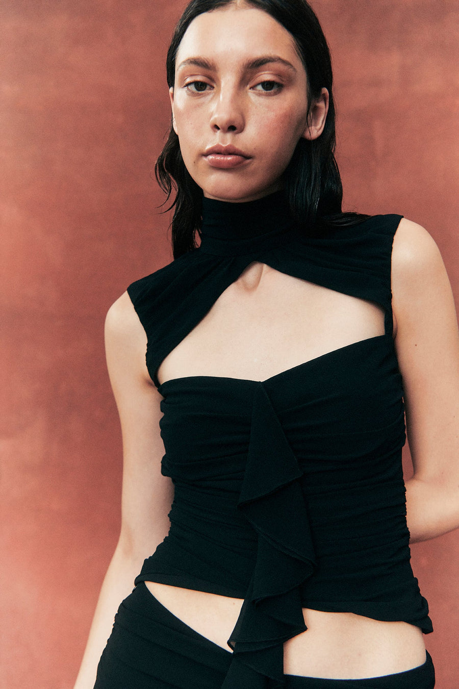 TIRAMISU TOP IN BLACK MESH